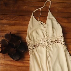 Boho Cream Maxi Dress with Crochet Detail